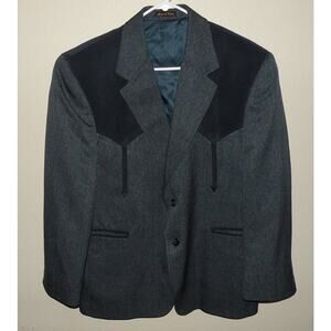 Circle S Men’s 44S Western Suit Jacket Gray W/ Navy Blue Felt Yoke Blazer